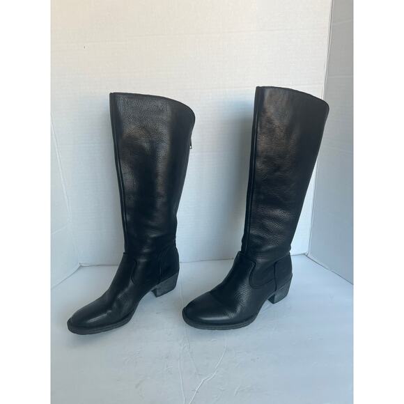 BORN Women’s BITSY Tall Knee High Black Leather Full Back Zipper Boots Sz 7 - Picture 1 of 11